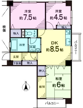 落合団地3-4 間取図・土地図
